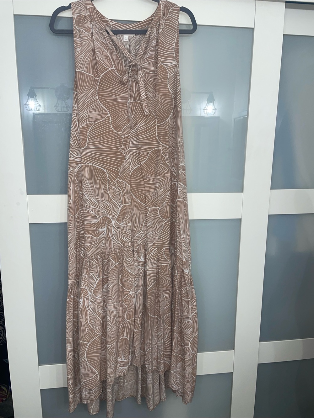 Prologue Light Brown Floral-Print Maxi Dress with Tie Front